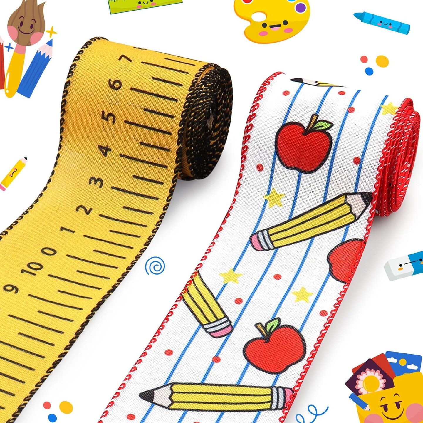 2 Rolls 10 Yards Back to School Wired Edge Ribbon (yellow) 2.5"W