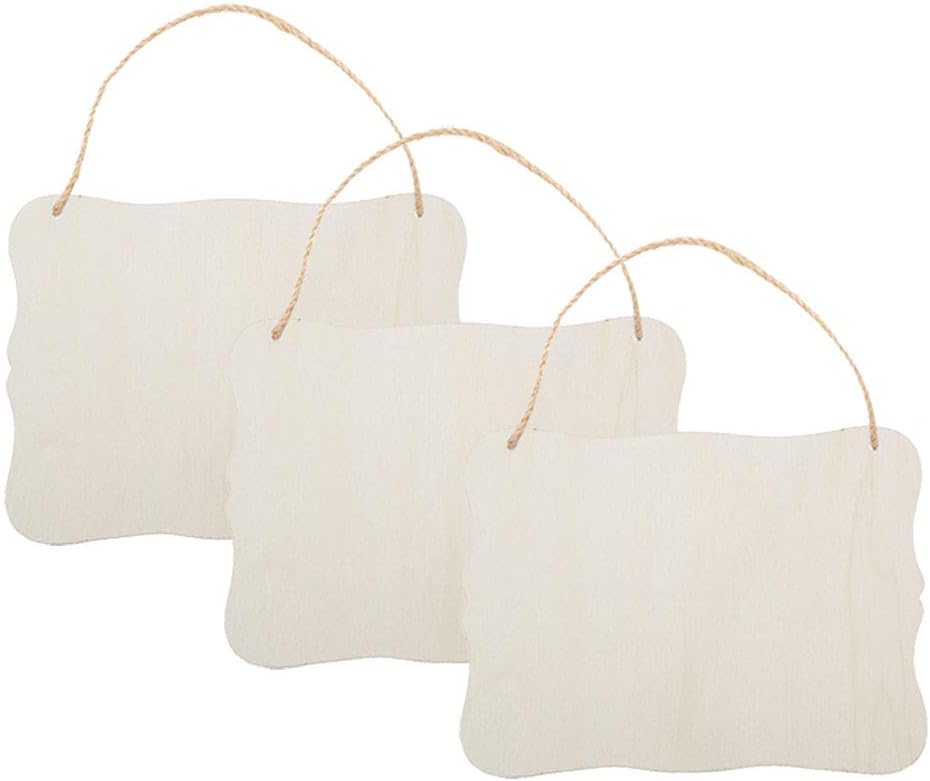 3pcs Unfinished Wood Sign Blank Hanging Wooden Plaque DIY Craft- Style 3, 9x6.5&#x27;&#x27;