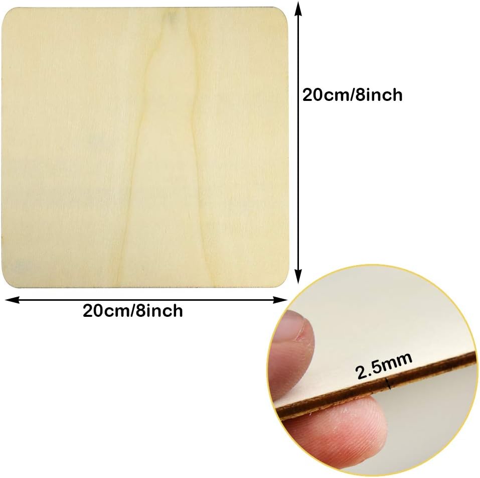 6 Pieces 8 x 8 inch Unfinished Square Blank Wood Pieces Wooden