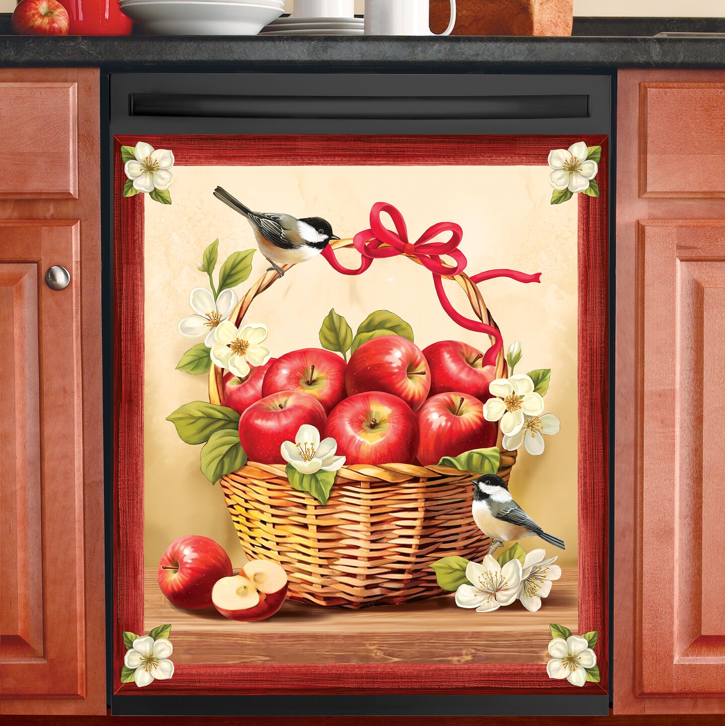 Collections Etc Charming Apple Basket and Chickadees Dishwasher Magnet