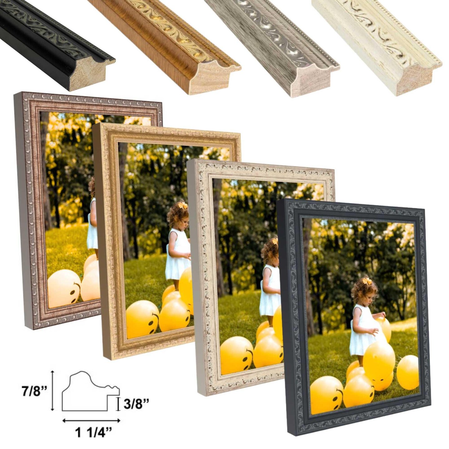 4x19 Black Picture Frame Beaded Antique Traditional Vintage Framing