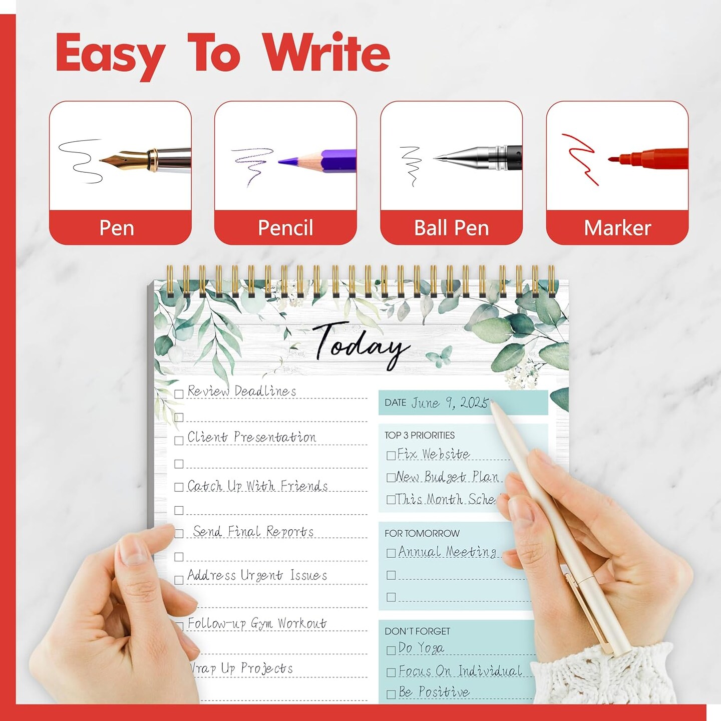 Daily Planner Notebook with 52 Tear-off Sheets (Green plants)