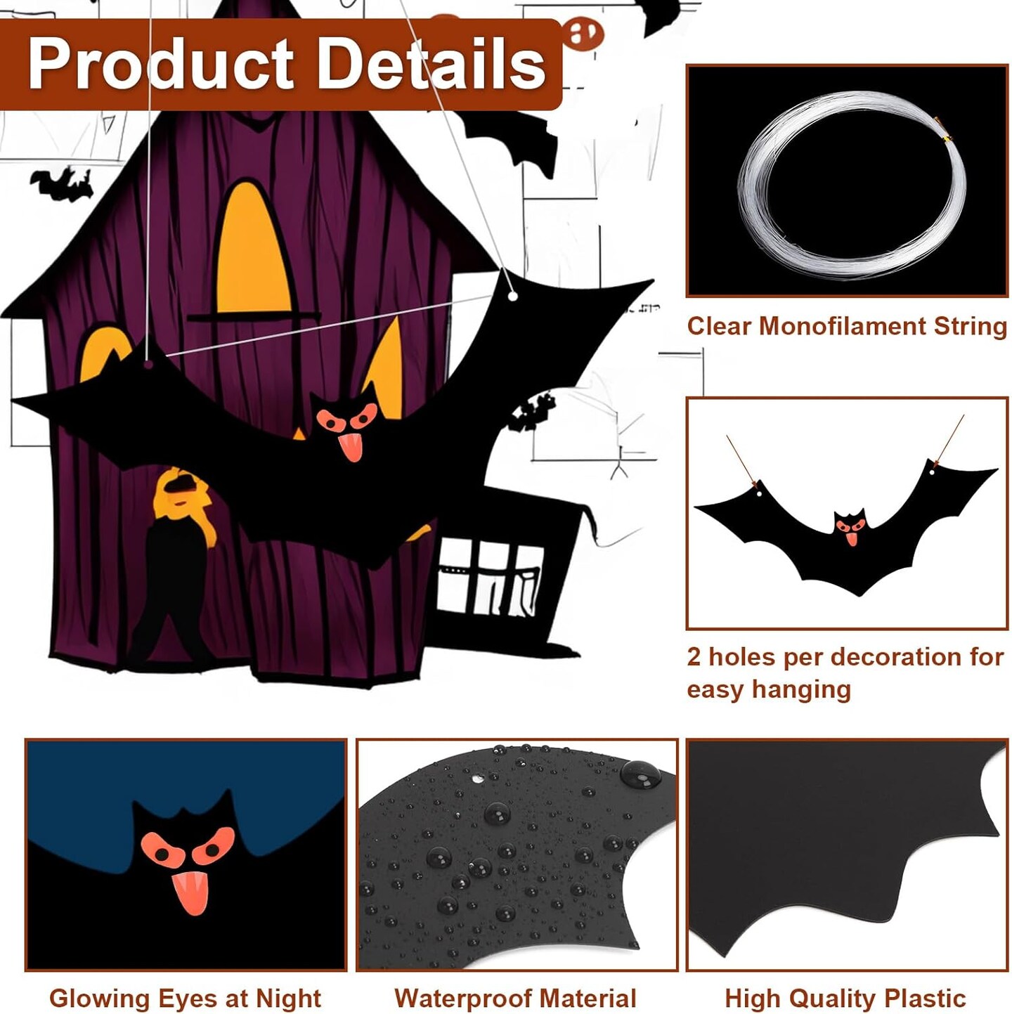 9 Pcs Hanging Bats Halloween Decoration