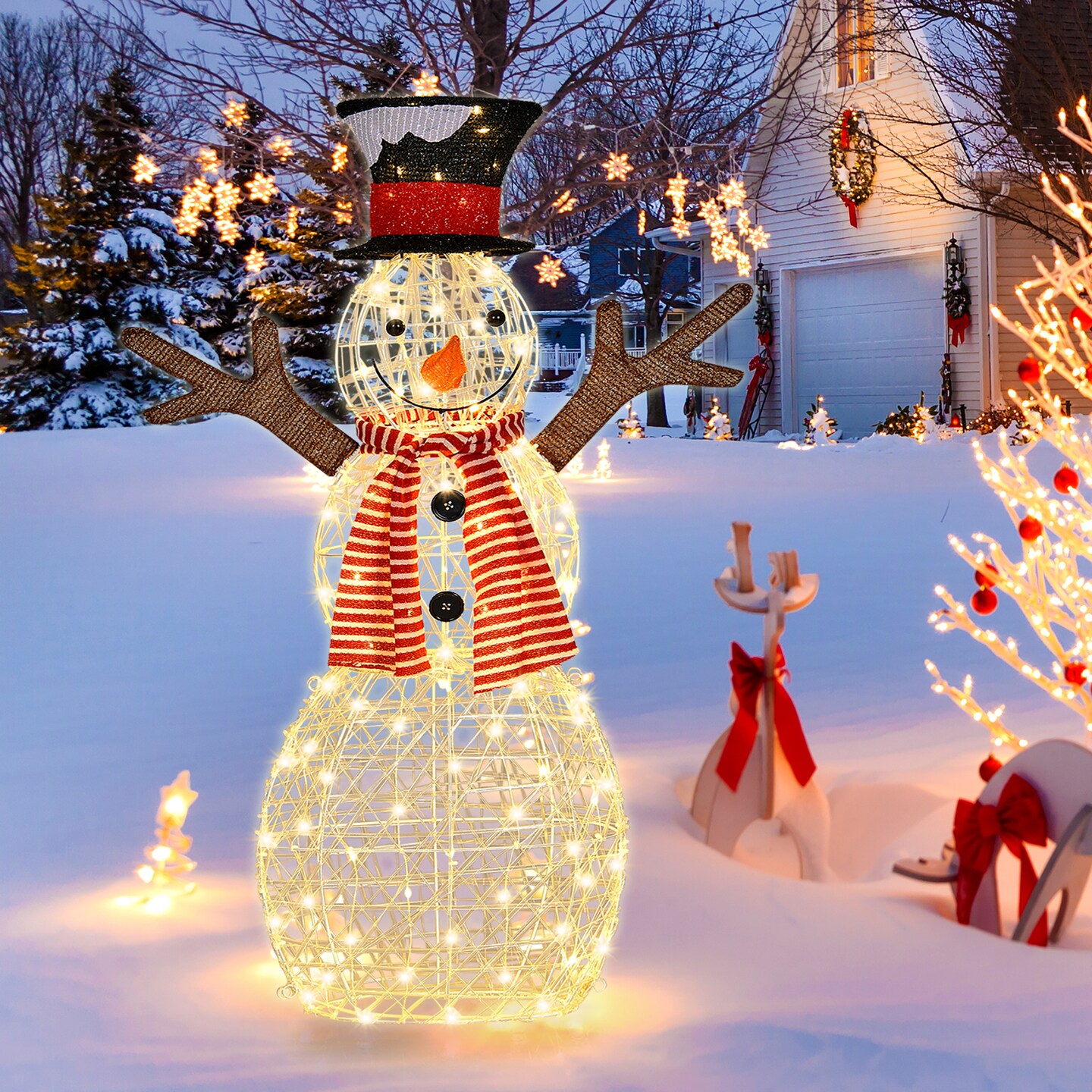 Costway Pre-Lit Standing Snowman Artificial Christmas Decoration
