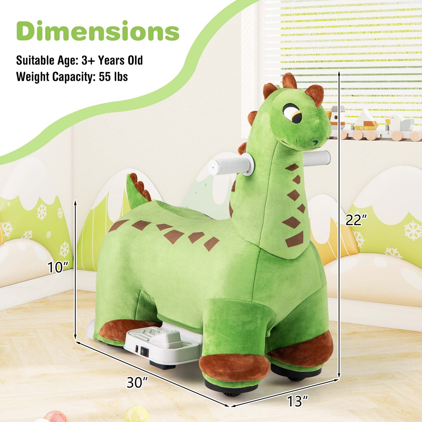 Costway 6V Kids Ride on Dinosaur with Padded Sea Foot Pedal Music Forward &#x26; Wheels