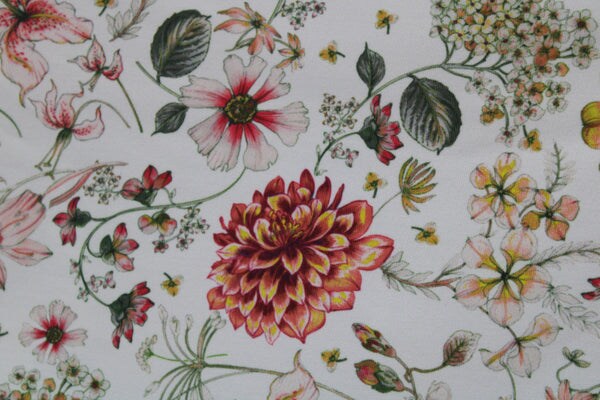 1 Yard Cream Bohemian Flower Stretch Fabric Ideal for Leggings, Swimwear, Costumes 58/60 Inch Width