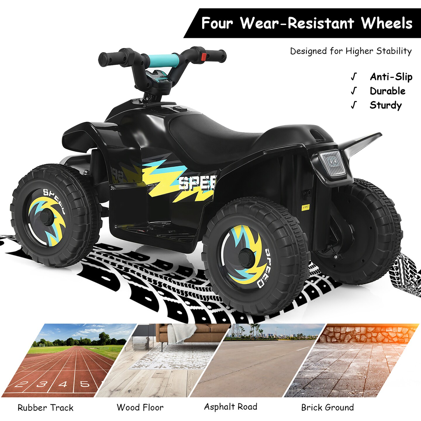Costway 6V Kids Electric Quad ATV 4 Wheels Ride on Toy Toddlers Forward & Reverse White/Black/Blue/Red