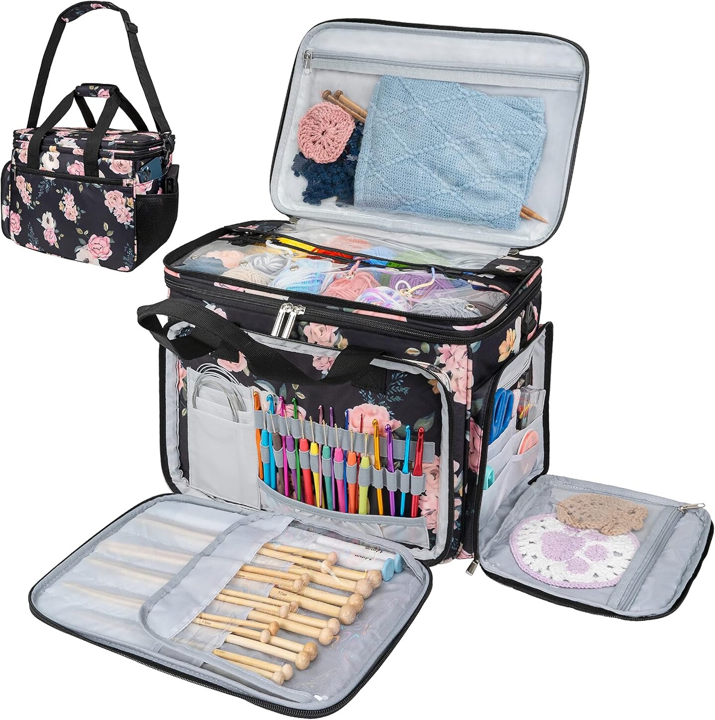 Knitting & Crochet Project Tote – Large Yarn Storage Organizer Bag with Accessories for Crafters & Gifts