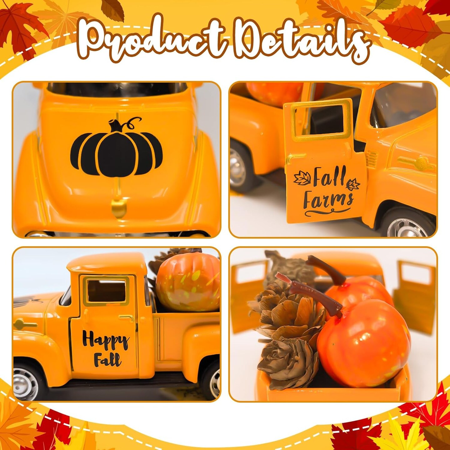 Truck with Mini Fake Pumpkins Fall Decor - Pumpkin Orange