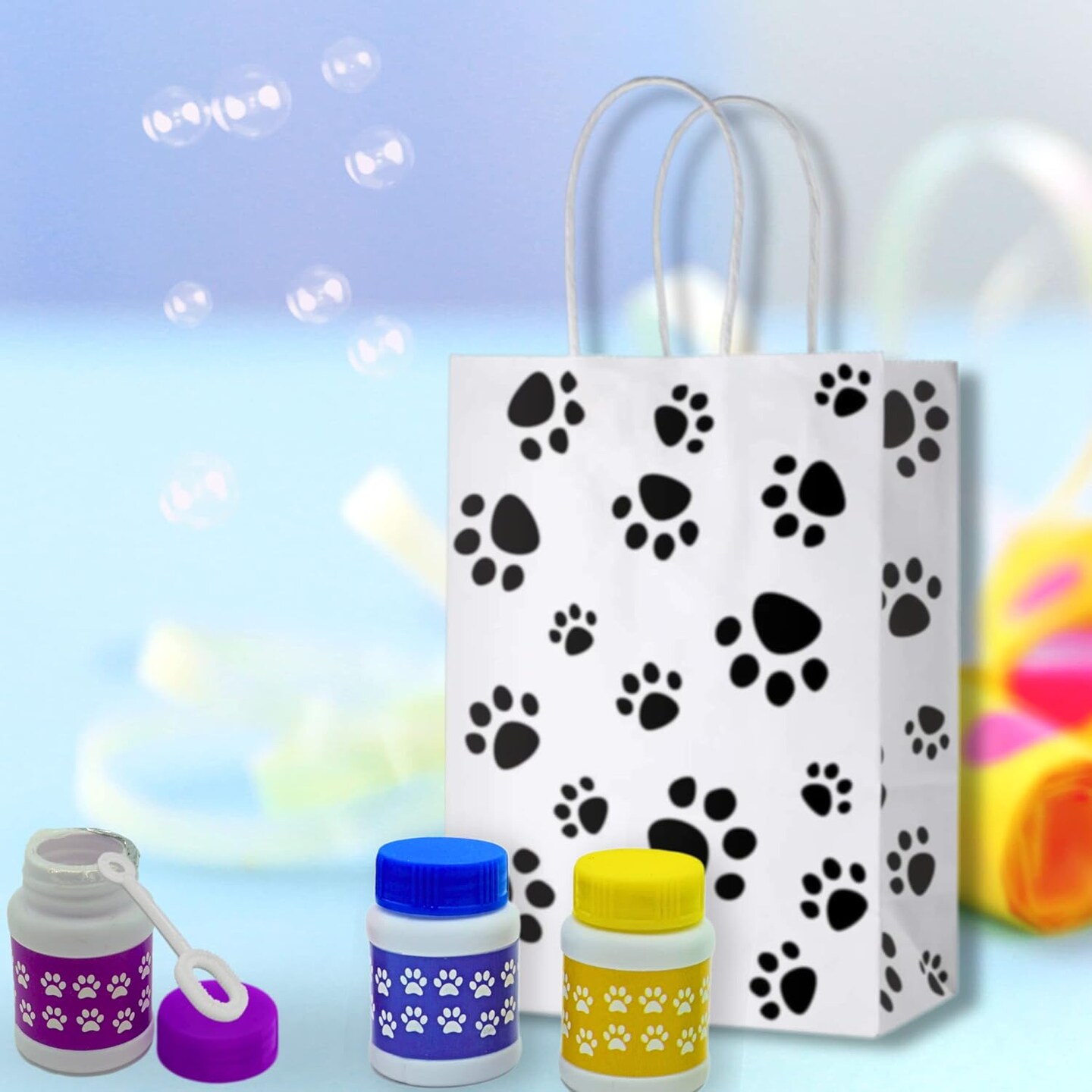 4E&#x27;s Novelty Paw Print Bubble Bottles - Pack of 24 - Mini Bubbles 1 FL oz, Paw Dog Patrol Party Favors, Bubble Wand Blowing Toys for Kids Boys &#x26; Girls