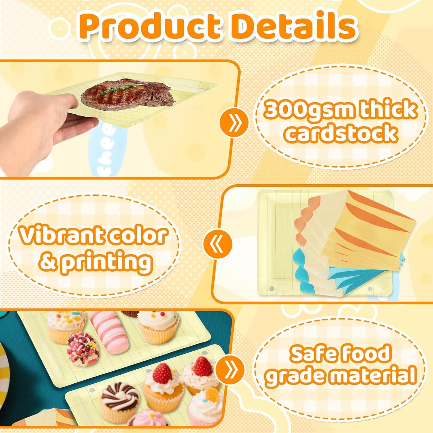 50Pcs Back to School Notebook Plates with Pencil & Napkins (Yellow Book)
