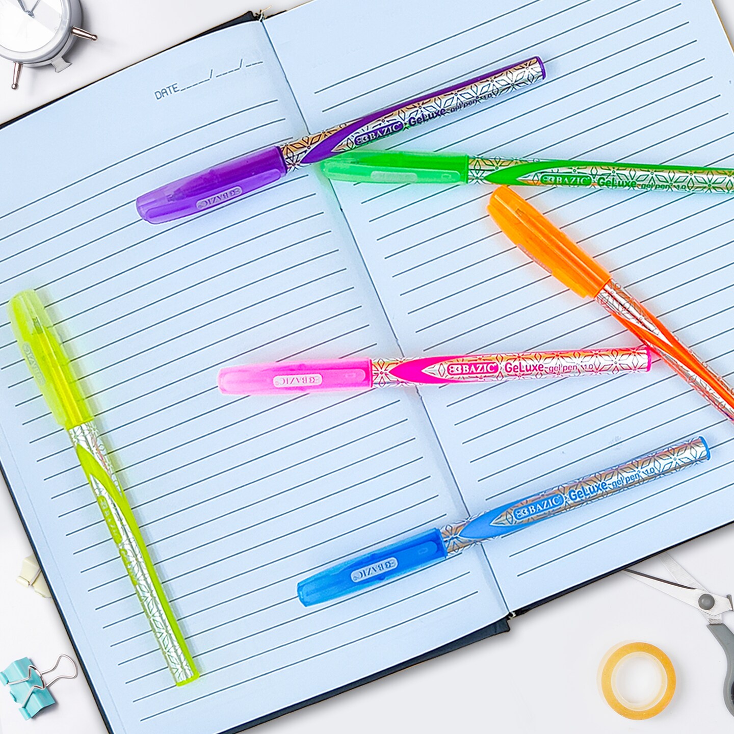 BAZIC GeLuxe 6 Fluorescent Color Gel Roller Pen