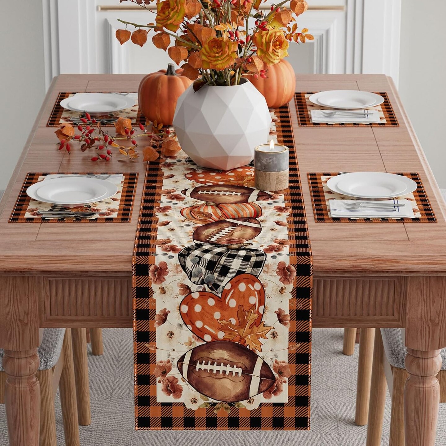 Fall Football Pumpkin - Table Runner