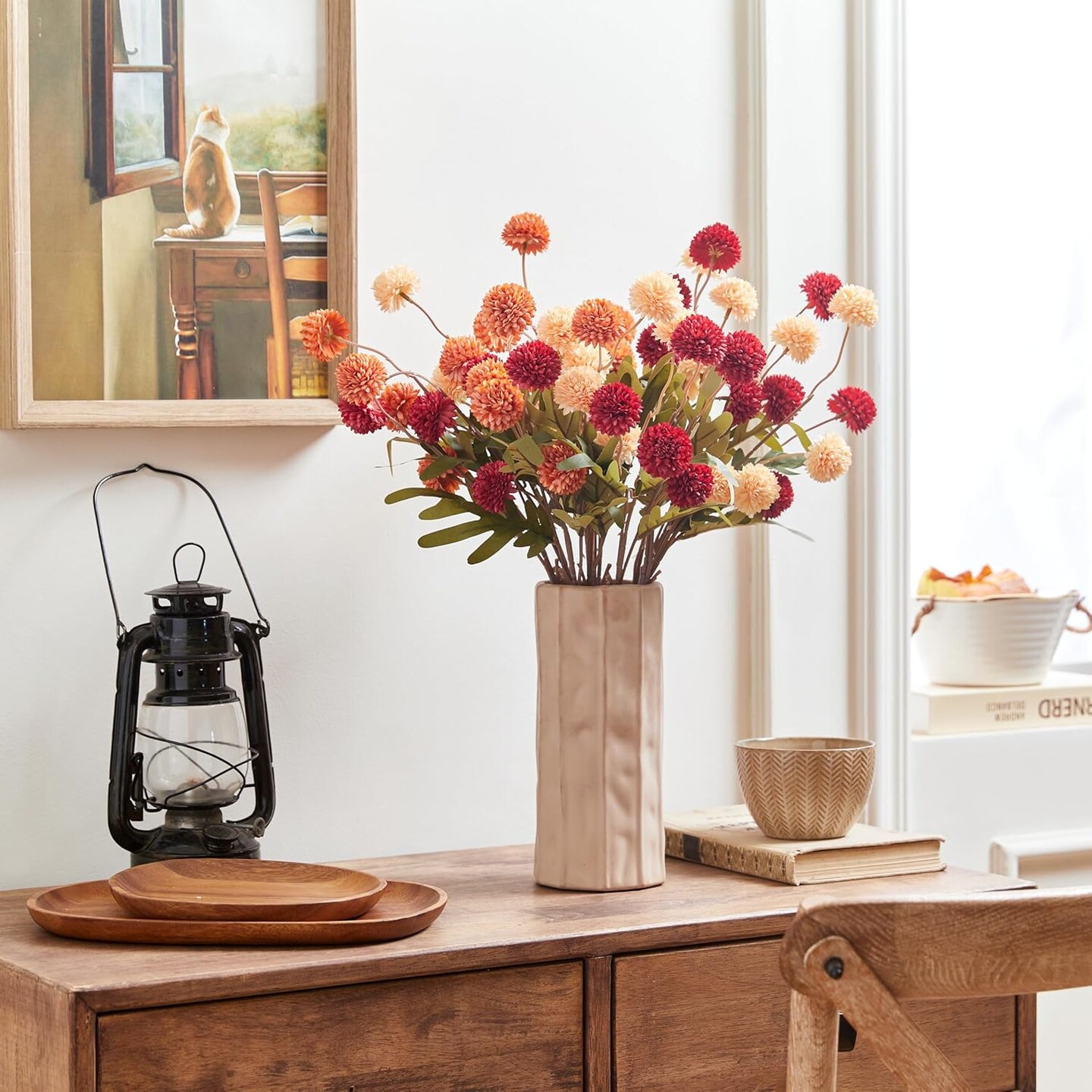 Fall Faux Silk Pompon Mum Artificial Flower