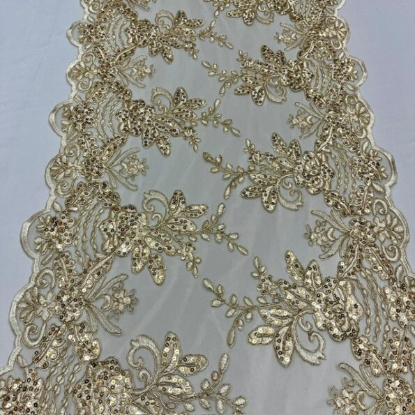 3 Yard Gold Sequin Lace Fabric 100% Polyester Mesh with Embroidery for Evening Gowns &#x26; Bridal Wear