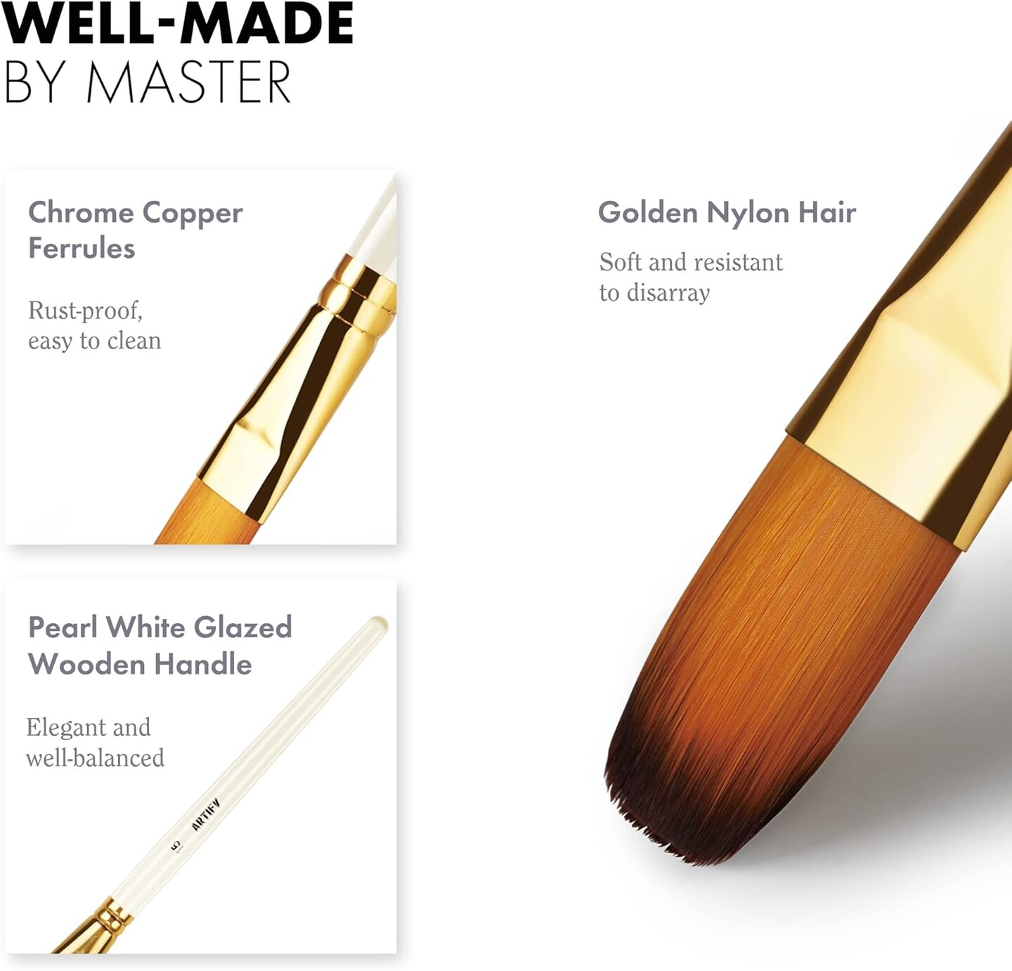 21 Piece Paint Brush Set, ARTIFY 18 Acrylic Paint Brushes, Palette Knife, and 2 Sponges, Professional Artist Paint Brushes for Acrylics, Watercolors, Gouache, Canvas, and Face Painting, Ivory White