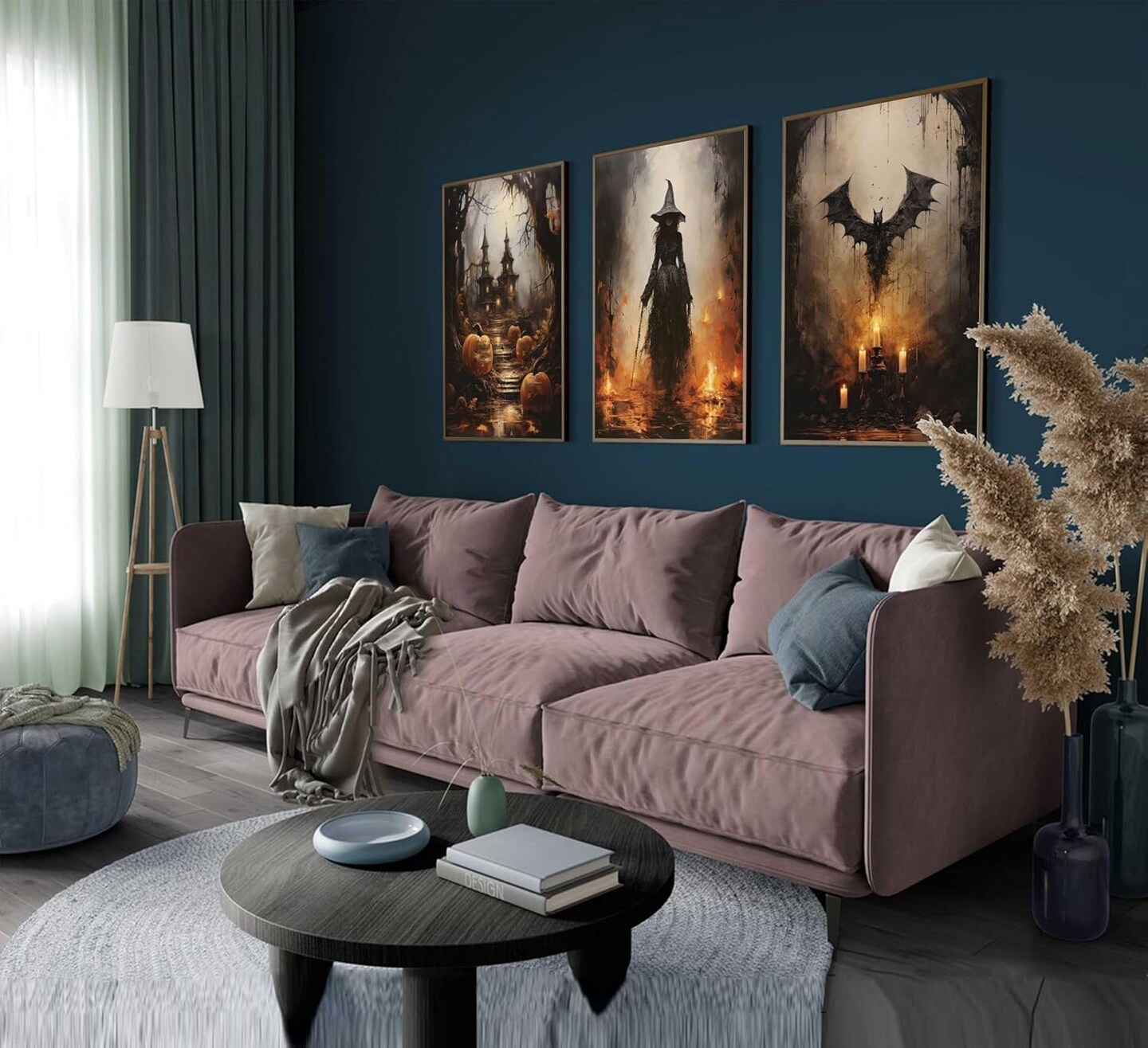 3Pcs Halloween Wall Art Horror Pumpkin and Witch