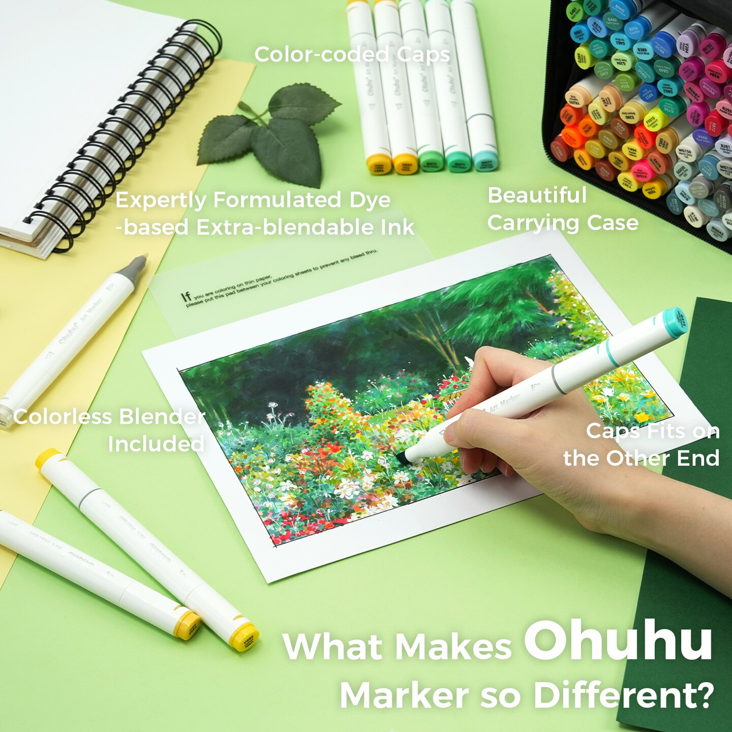 Ohuhu Oahu 100 Colors Alcohol-Based Markers - Dual Tip Chisel &#x26; Fine