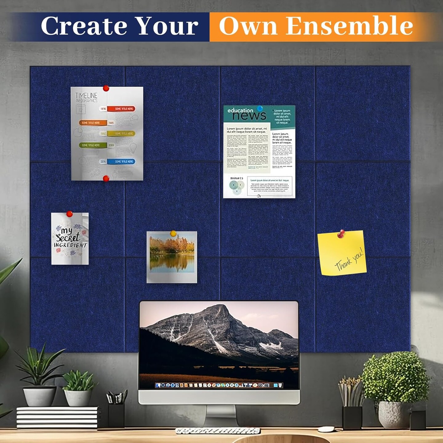 12-Pack Felt Cork Bulletin Board Set, Large Size 47''×35'', for Home (Deep Blue)