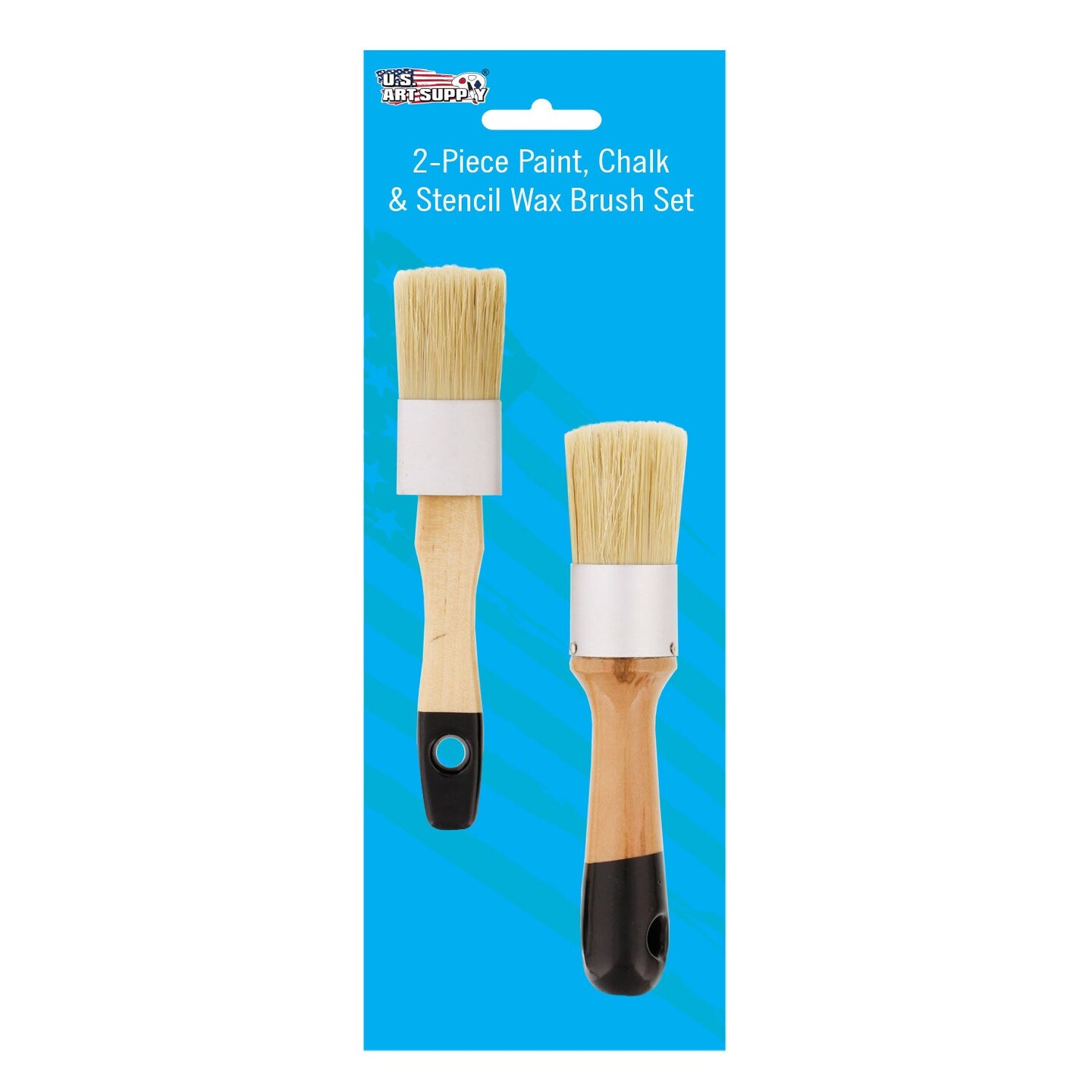 2-Piece Multi Use Oval &#x26; Round Chalk, Wax &#x26; Stencil Brushes for Chairs Dressers Cabinets &#x26; Other Wood Furniture, 100% Natural Bristles, Rust Resistant