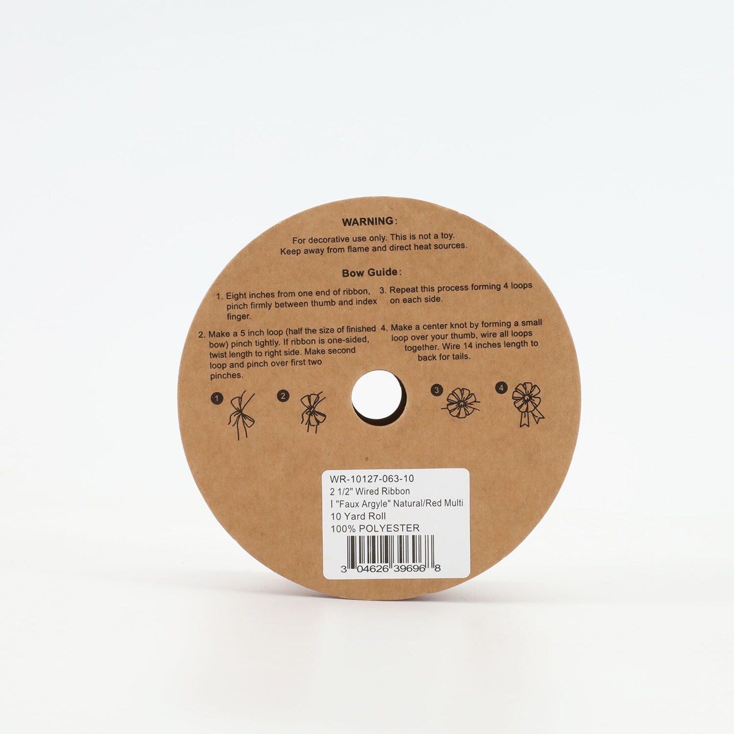 LaRibbons 2 1/2" Wired Ribbon | "Faux Argyle" Natural/Red Multi | 10 Yard Roll