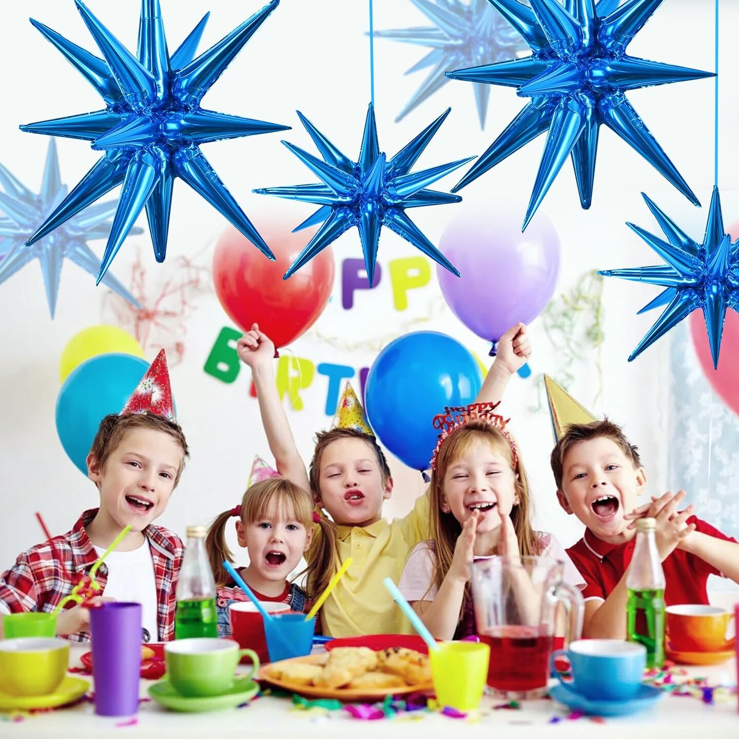8 Pcs Blue Star Foil Balloons - Large Star Mylar Balloons for Party Backdrop - Christmas, New Year, Birthday, Wedding, Baby Shower, Anniversary, Photo Booth Supplies