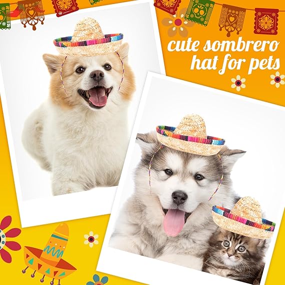 80 Pcs Mini Sombrero Hats Small Fiesta Headband Hats Natural Straw Cinco De Mayo Party Decorations for Kids Pets Dogs