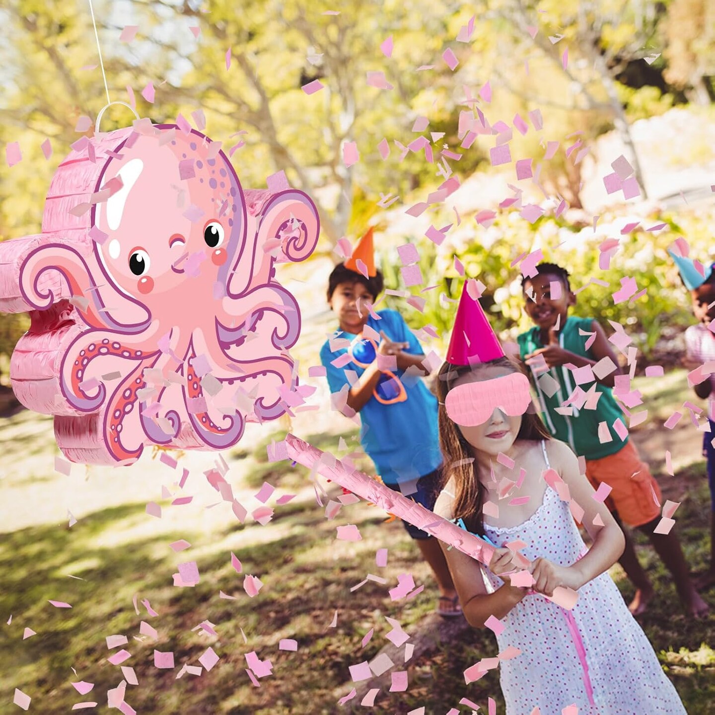 Octopus Party Supplies Small Octopus Pi&#xF1;ata with Blindfold Bat Confetti Under the Sea Party Decorations Ocean Octopus Pi&#xF1;ata