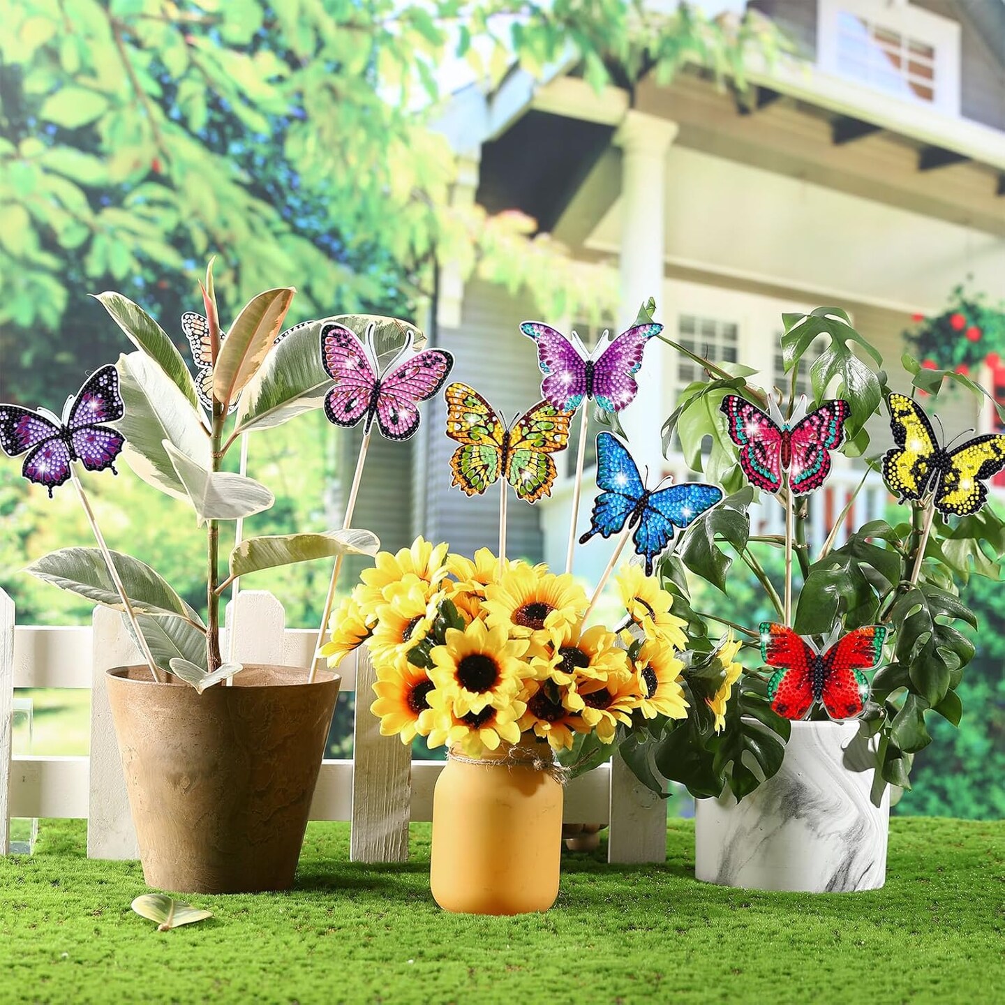 12 Pcs Butterfly Diamond Painting Kits for Garden Decor Spring Butterfly Garden Stake Diamond Art Craft Kits for Adults Colorful Butterfly Crafts Diamond Art Accessories