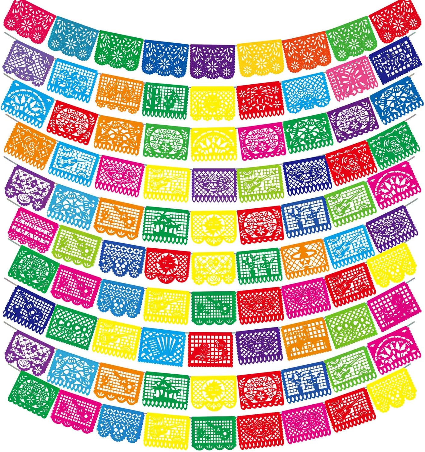 10 Pack Mexican Party Banners Total 170 Feet, Paper Picado Banner Mexican Party Decorations