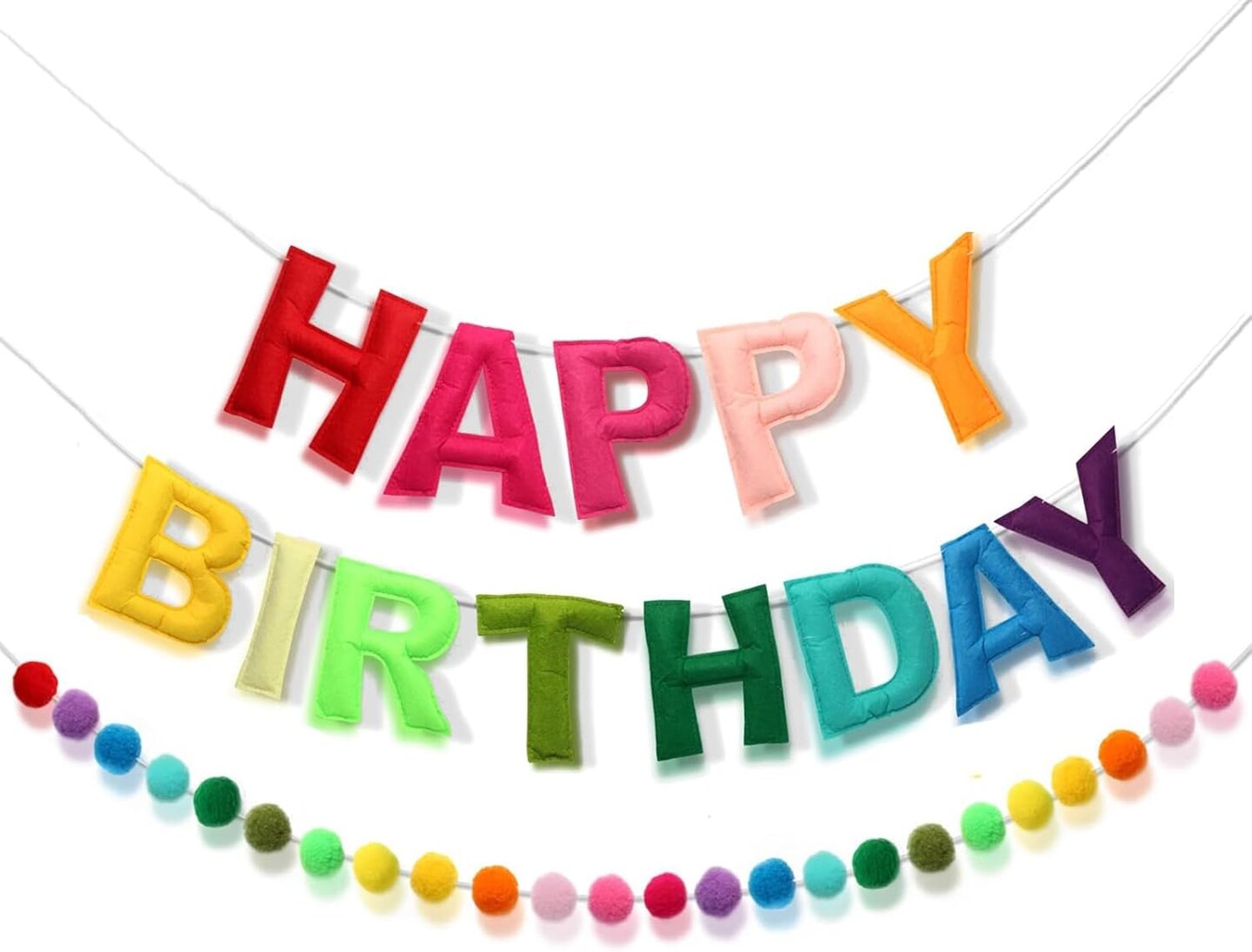 Happy Birthday Banner - Rainbow Color Felt Ball Garland, Personalized Sign