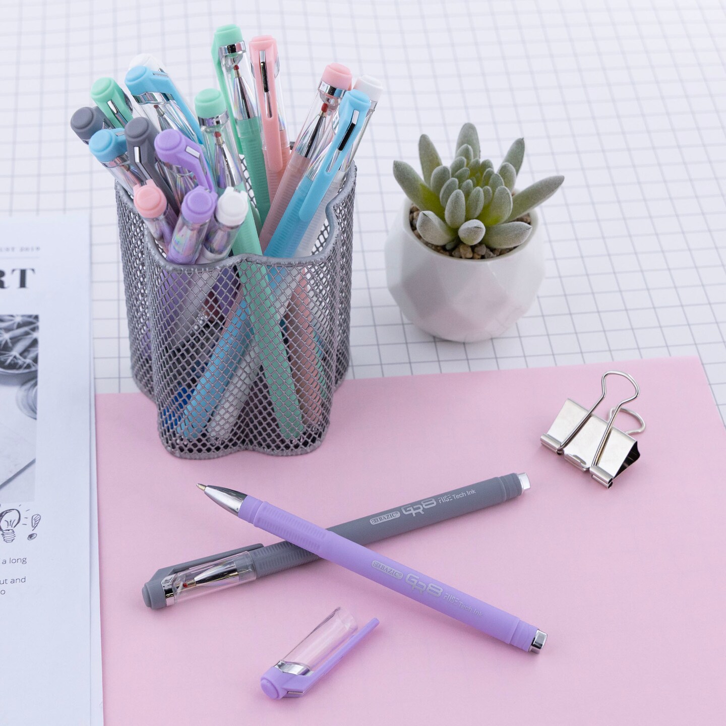 BAZIC GR8 Dazzle Black FUSE Tech Ink Pen Rubberized Barrel (3/Pack)