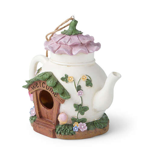 Whimsical Teapot Fairy House Birdhouse &#x2013; 8&#x22; Resin Garden D&#xE9;cor