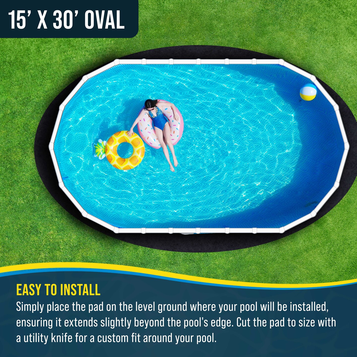 U.S. Pool Supply Ground Shield 15-Foot x 30-Foot Oval Heavy Duty Pool Liner Pad for Above Ground Swimming Pools, Protects Pool Liner Prevents Puncture