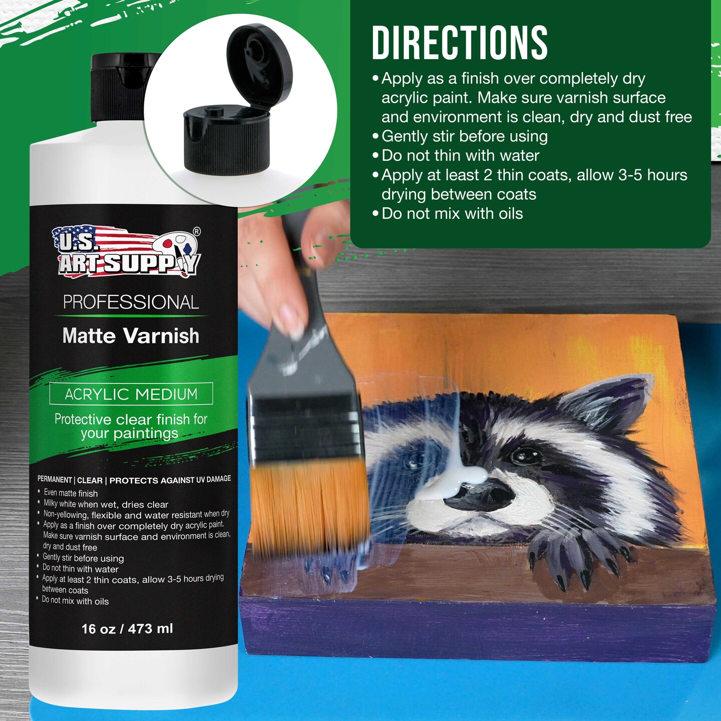 16 oz Matte Acrylic Varnish for Acrylic Painting, Permanent Clear Protection, Reduces UV &#x26; Photography Glare