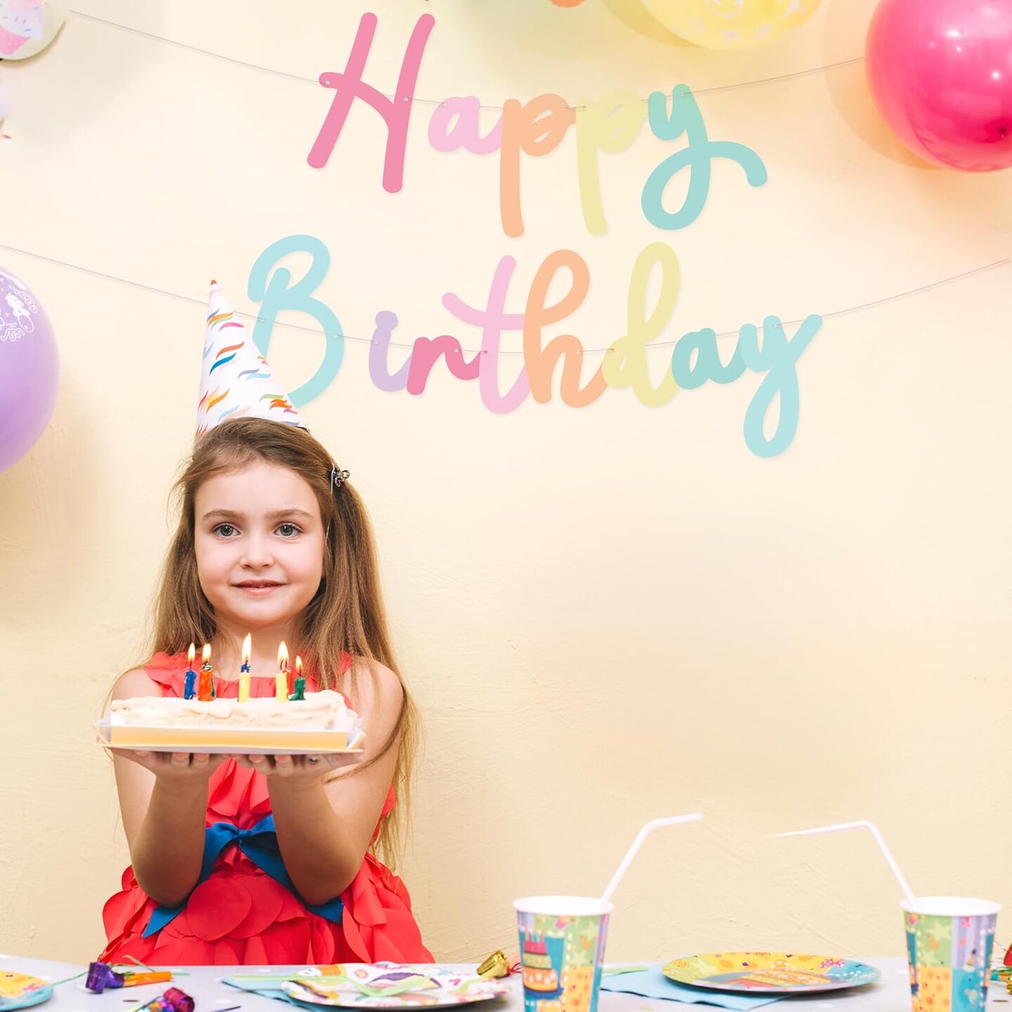 HOUSE OF PARTY Happy Birthday Banner | Cursive Birthday Sign for Party Decor, Backdrop