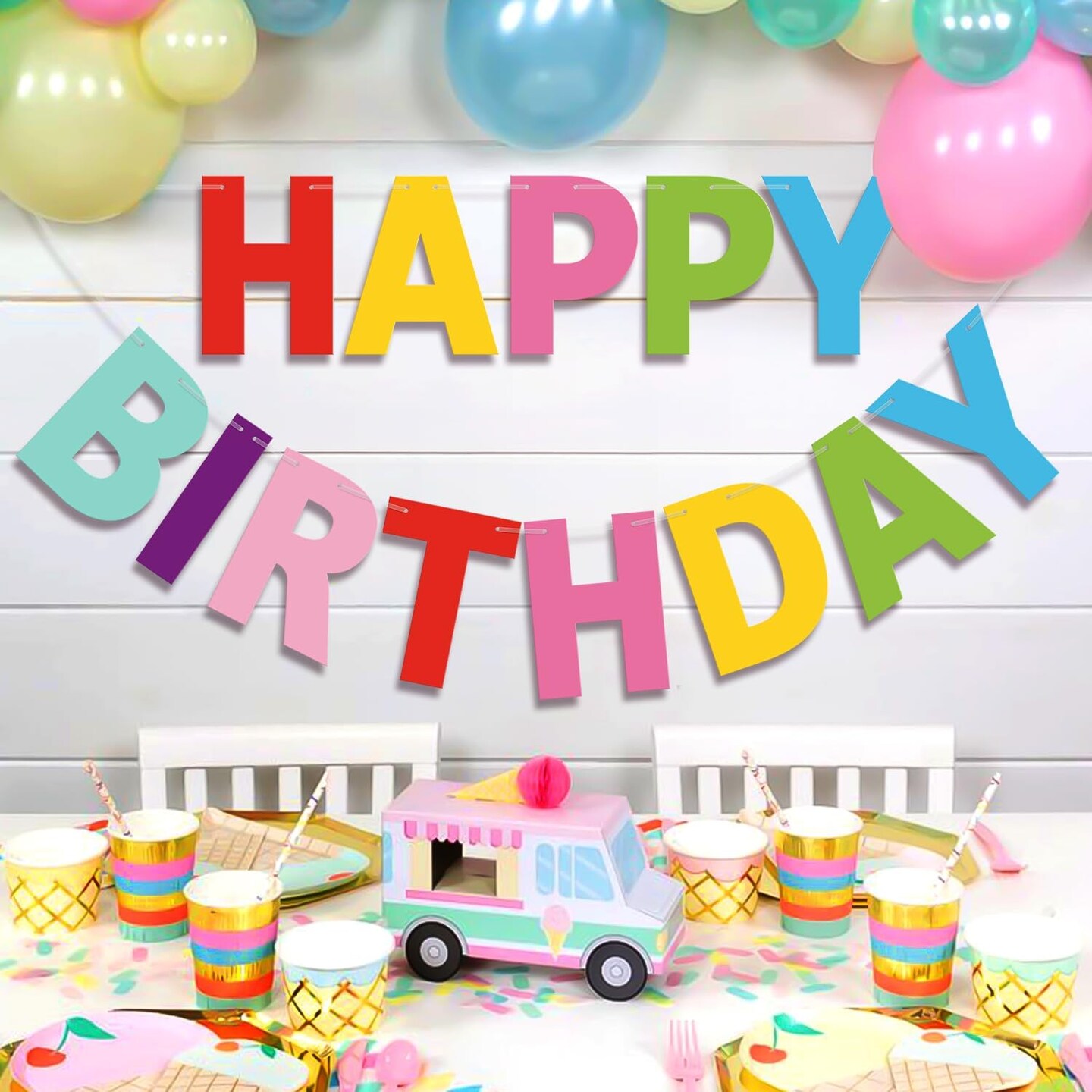 Happy Birthday Banner 9ft Colorful - Pre-Strung No DIY Backdrop Sign for Parties, Adults, Kids, Boys & Girls - Reusable Birthday Decorations & Party Supplies