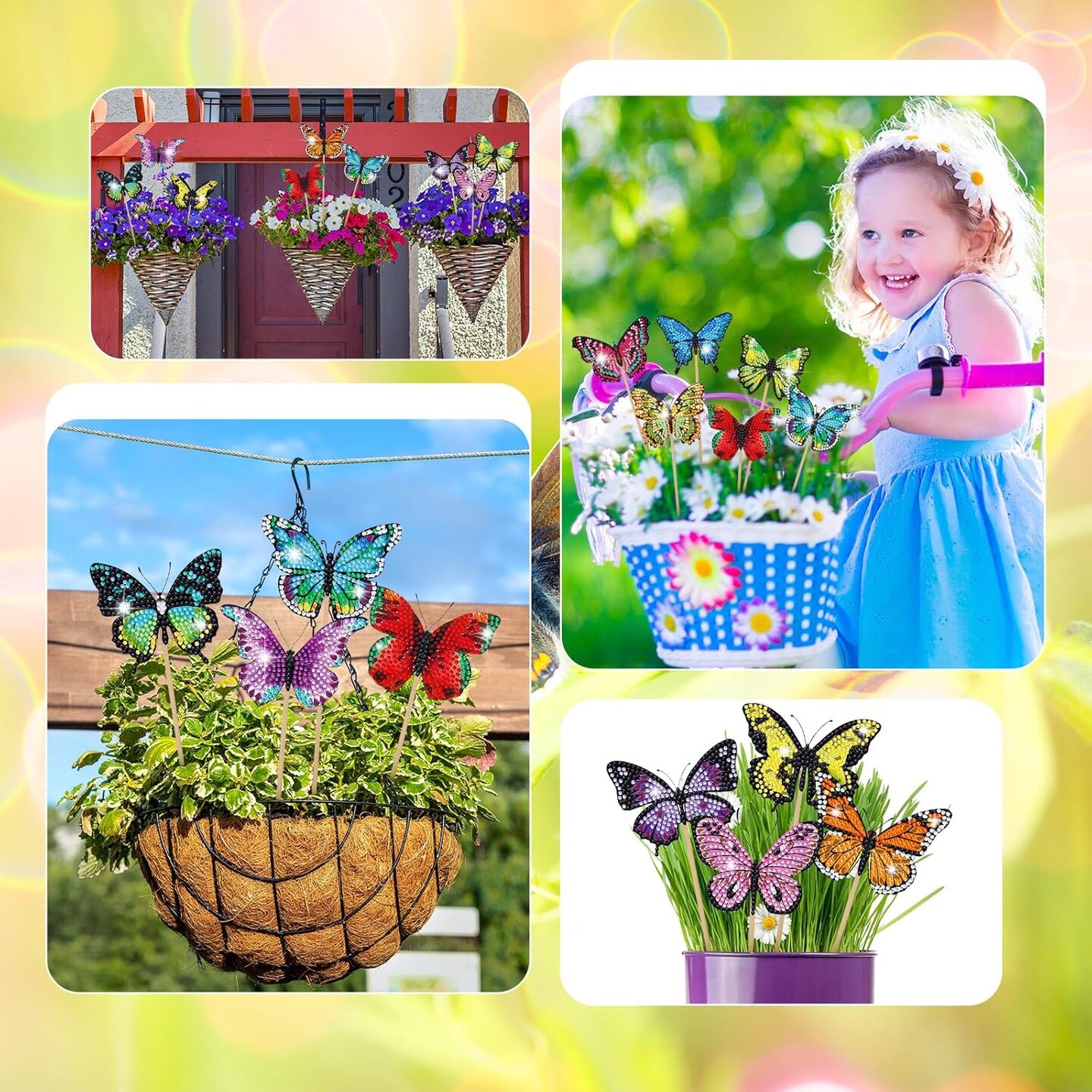 12 Pcs Butterfly Diamond Painting Kits for Garden Decor Spring Butterfly Garden Stake Diamond Art Craft Kits for Adults Colorful Butterfly Crafts Diamond Art Accessories