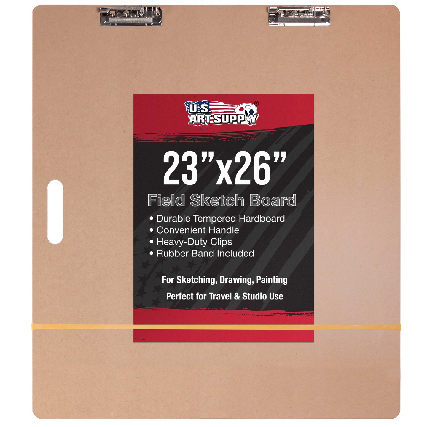 23&#x22; x 26&#x22; Artist Sketch Tote Board - Lightweight Hardboard Drawing Board with Handle, Clip &#x26; Rubber Band for Art, Sketching, Travel, Studio