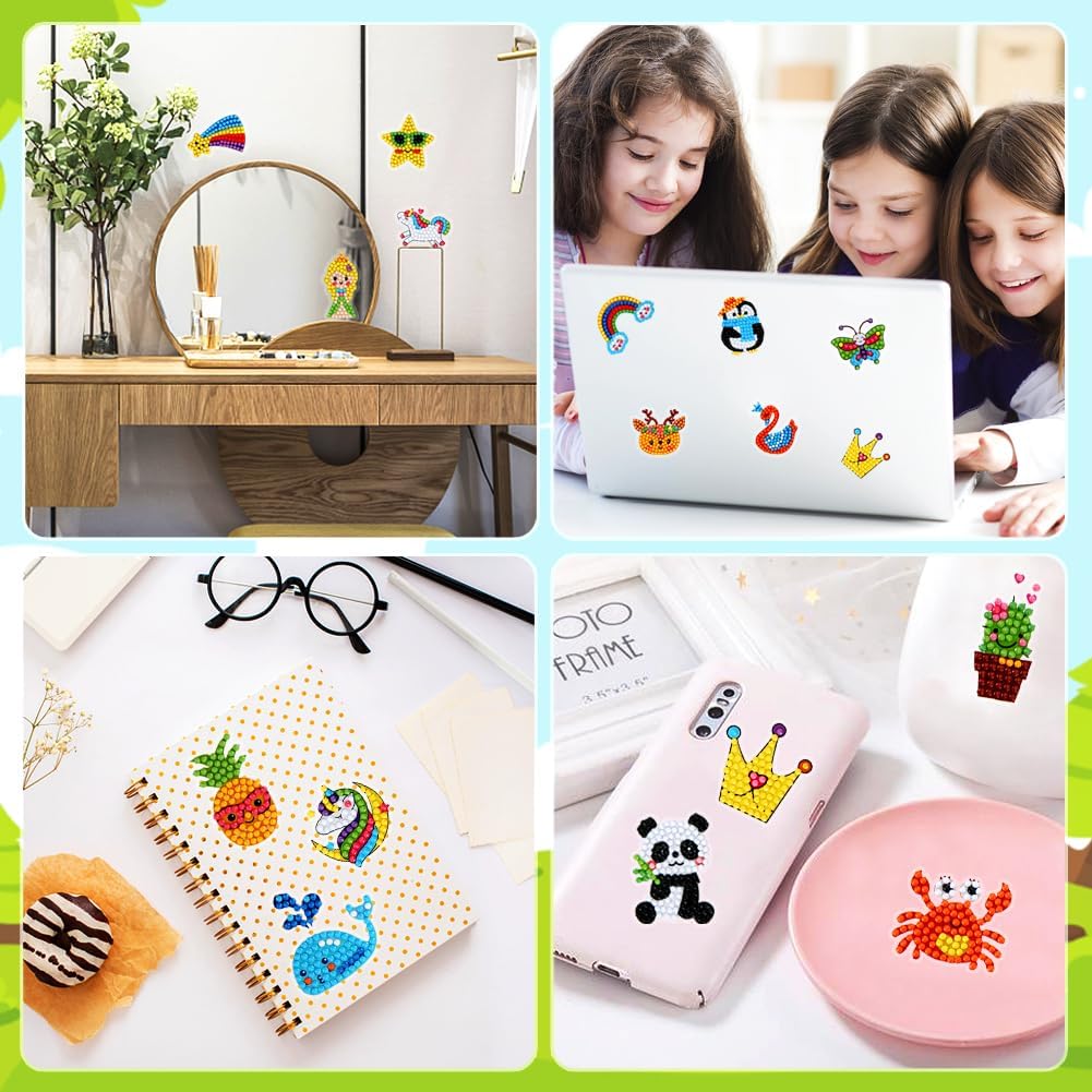60pcs 5D Diamond Art Stickers Arts and Crafts Creative Gem Art Paint by Number Kits for Kids Ages 4-6 6-8 8-12 Boys Girls DIY Mosaic Stickers Toys for Birthday Party Halloween Christmas Gifts