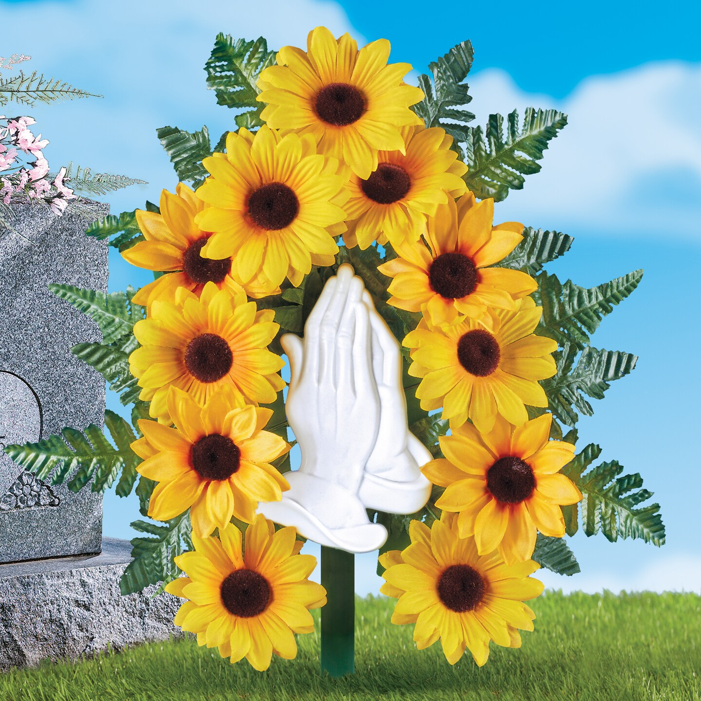 Collections Etc Artificial Sunflower Praying Hands Memorial Bush Stake