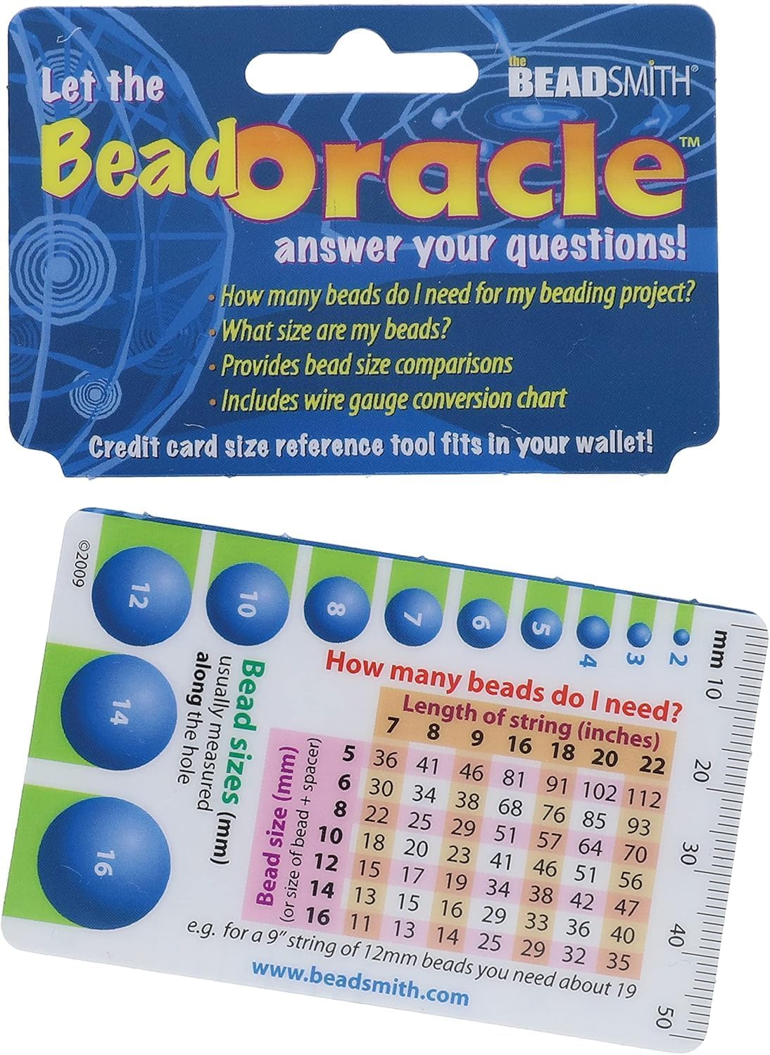 The Beadsmith Bead Oracle &#x2013; Beader&#x2019;s Reference Card &#x2013; Wallet Sized &#x2013; Resource to Determine Bead Sizes, Wire Gauge Conversion Chart, Measurement Comparisons &#x26; Project Quantities