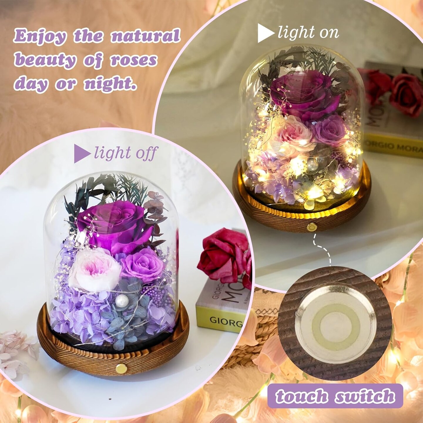 Large Preserved Flowers with Card & Box (Purple) 5.5 x 5.5 x 6.7 inches