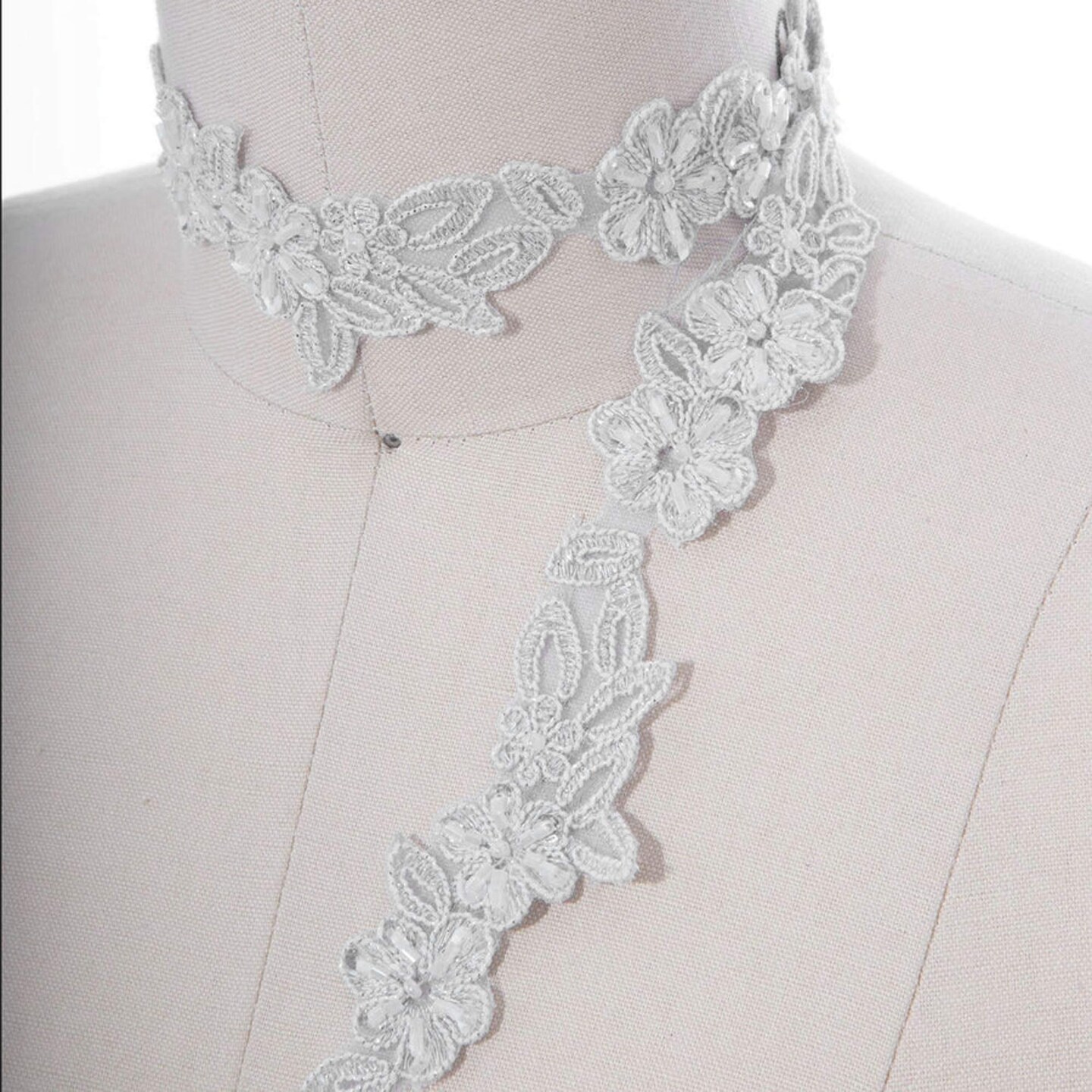1 Yard 1 Inch Ivory Beaded Bridal Veil Lace Trim for Wedding Gowns Veils Accessories