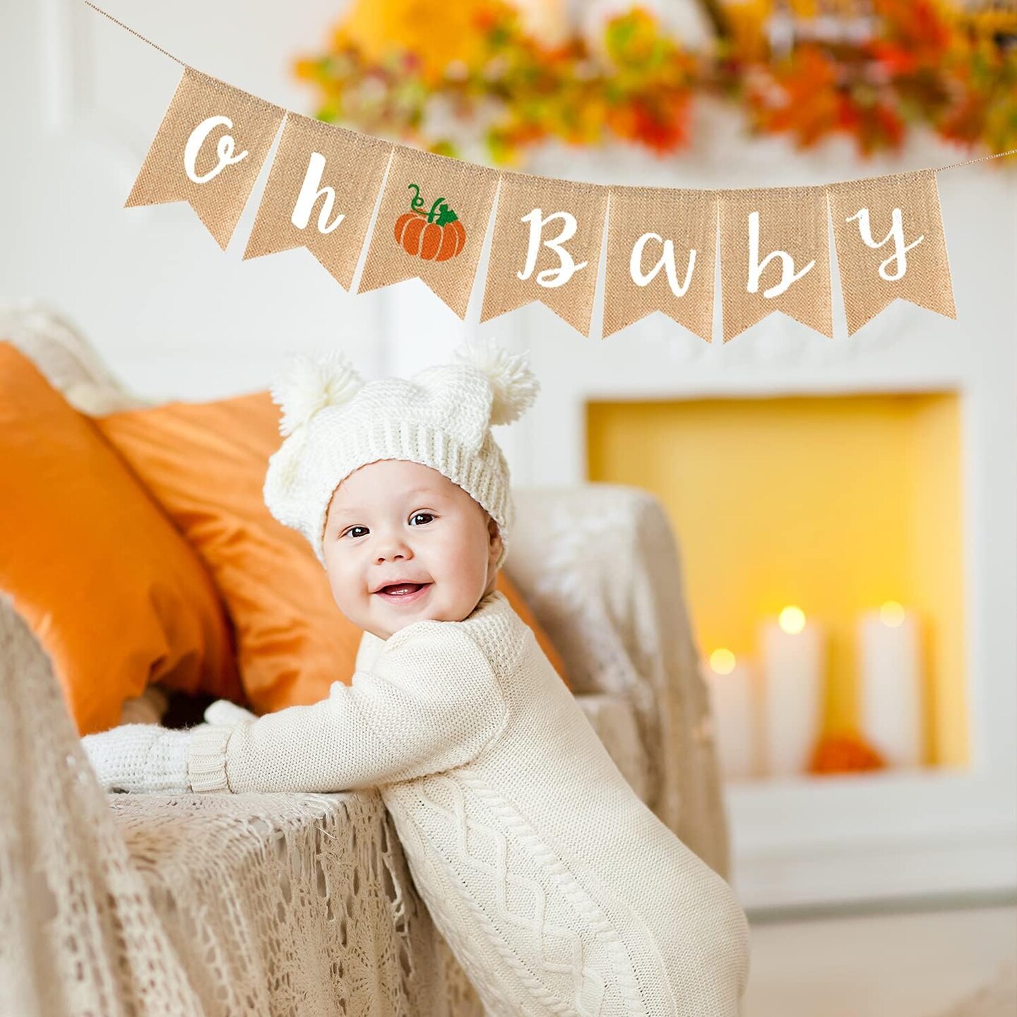 Oh baby Pumpkin Burlap Banner Welcome Baby Fall Jute Bunting Garland