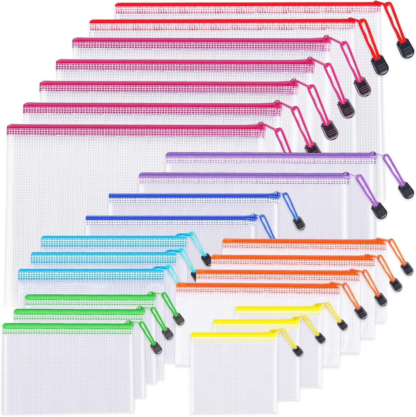 24pcs Mesh Zipper Pouch Bags (Red, Purple, Blue, Green, Orange, Yellow)