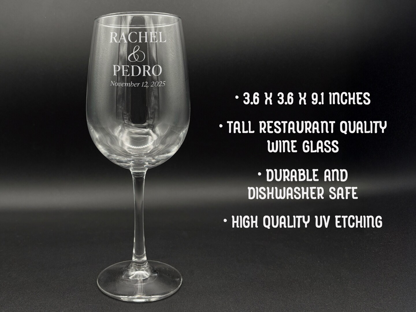 Name and Wedding Date Wine Glass | Personalized Wedding Gift | Engagement  or Wedding Anniversary Gift | Custom Laser Engraved Glassware | MakerPlace  by Michaels, image size:1080x810