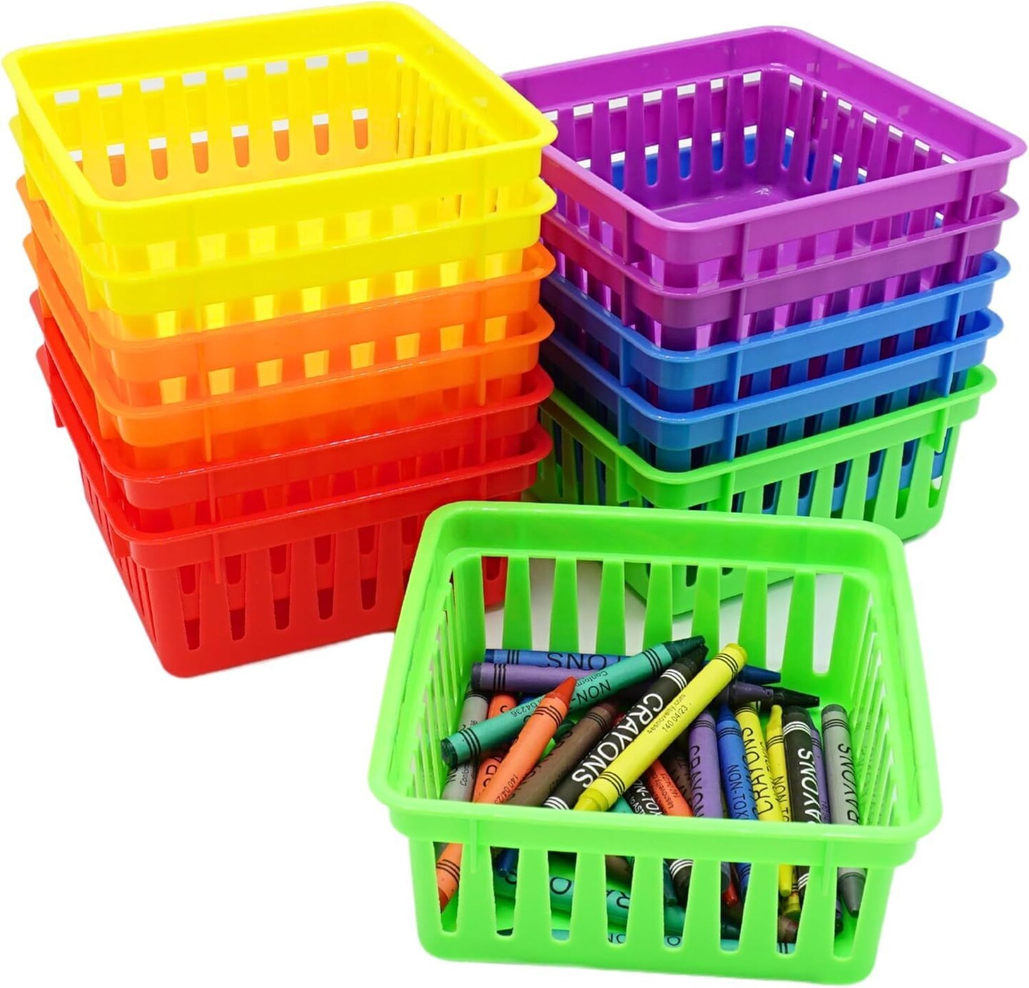 4E's Novelty 12 Pack Small Classroom Storage Baskets, Square 4.5" Sturdy Plastic Colorful Crayon & Pencil Container, Organizer Bins for Desk for Classrooms Supplies, Office, Toy Storage