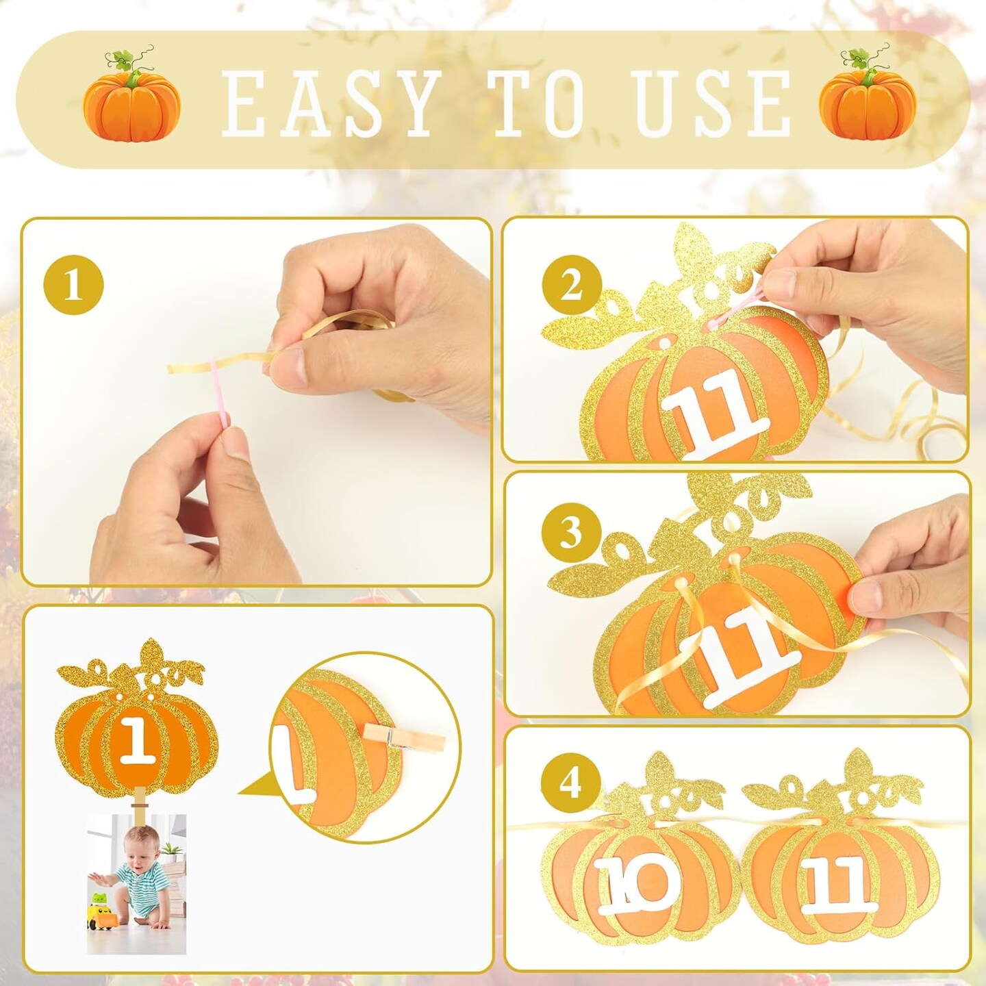 Fall Pumpkin 1st Birthday Photo Banner - Autumn Milestone Photograph Bunting