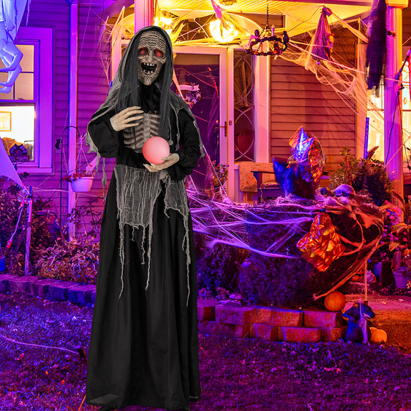 Creepy 6ft Halloween Witch Decoration with Touch-Activated Movements and Sinister Sound Effects